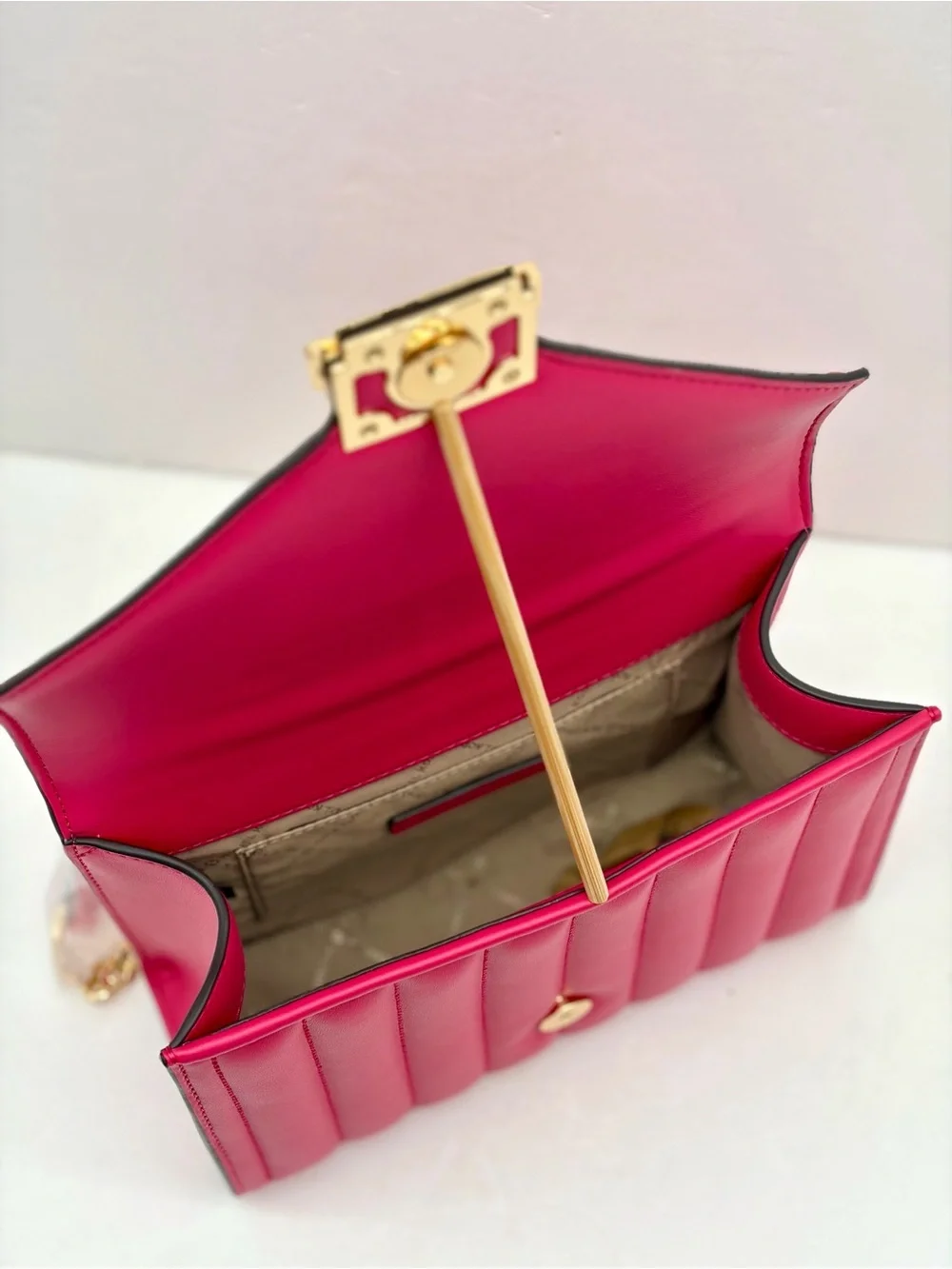 Michael Kors Hot Pink Quilted Chain Shoulder Bag Crossbody Electric Pink